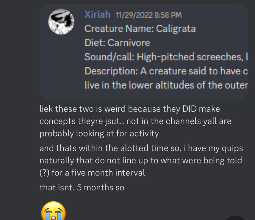 Concept developer points out that Xiriah was demoted despite posting within the 5 month limit.