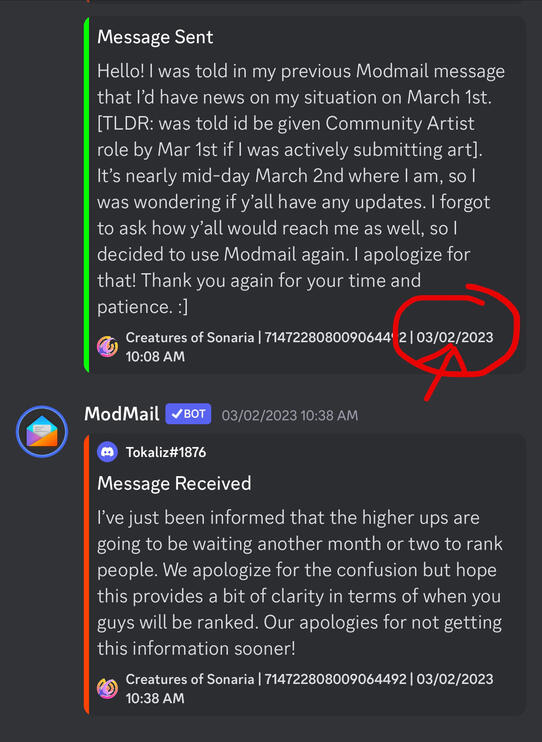 By March 2nd, he doesn’t get a response. Mods say higher ups decided to wait 1-2 months for reranking.